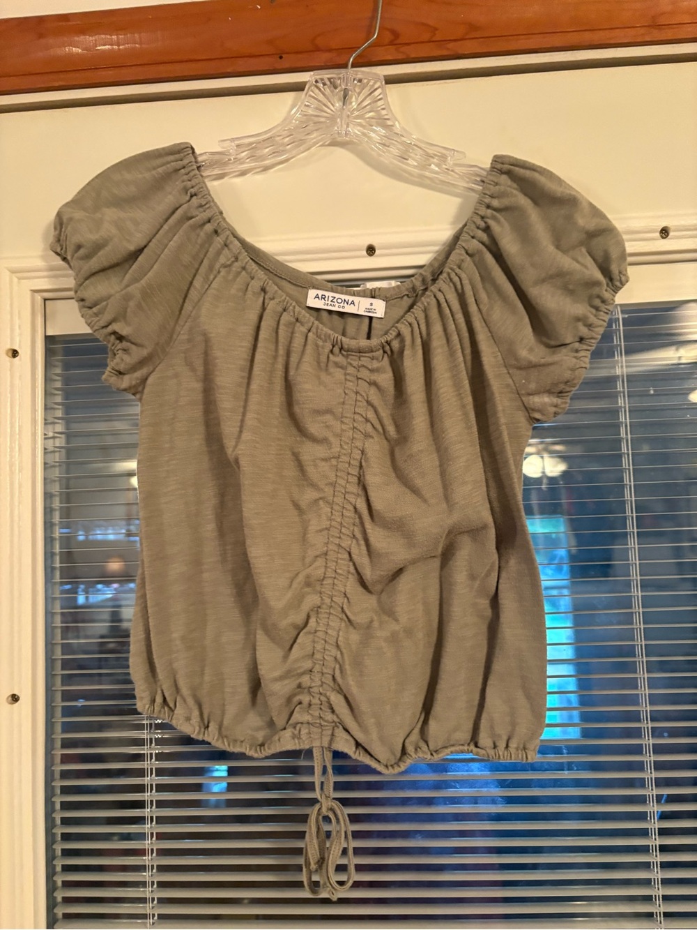 Arizona Jean Company Olive Drawstring Peasant Crop Top